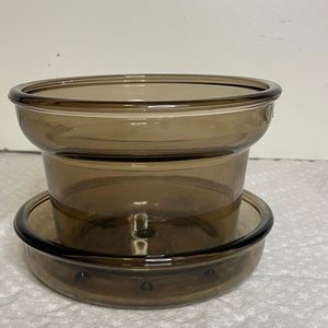Vintage Corning Plant Helpers Pot & Saucer PH-7-P & PH-7-S Brown Glass USA